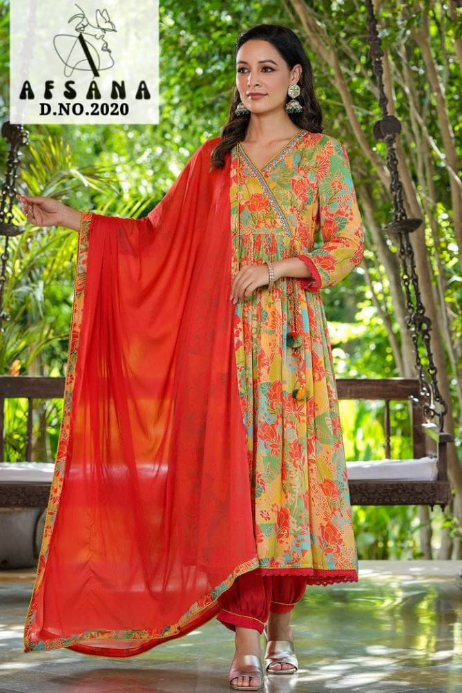 Aliya By Afsana Chinon Afgani Style Kurti With Bottom Dupatta